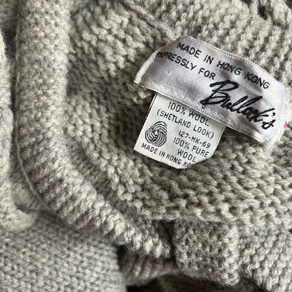 Elegant Cream Knit Sweater 100% wool Cozy cabin cottage cardigan heather grey - Picture 5 of 6